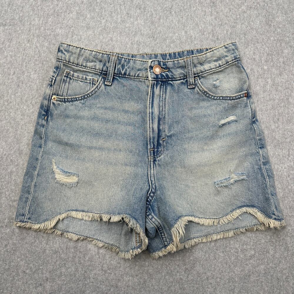 H&M Jeans Shorts Girls 14 High Rise Light Blue Denim Distressed Adjustable Waist